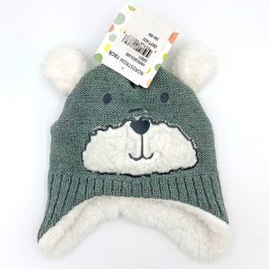 Little Me Gray & White Baby Bear Hat & Mittens